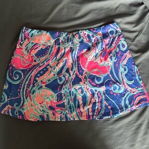 Lilly Pulitzer tennis skirt with a pink and blue jellyfish pattern